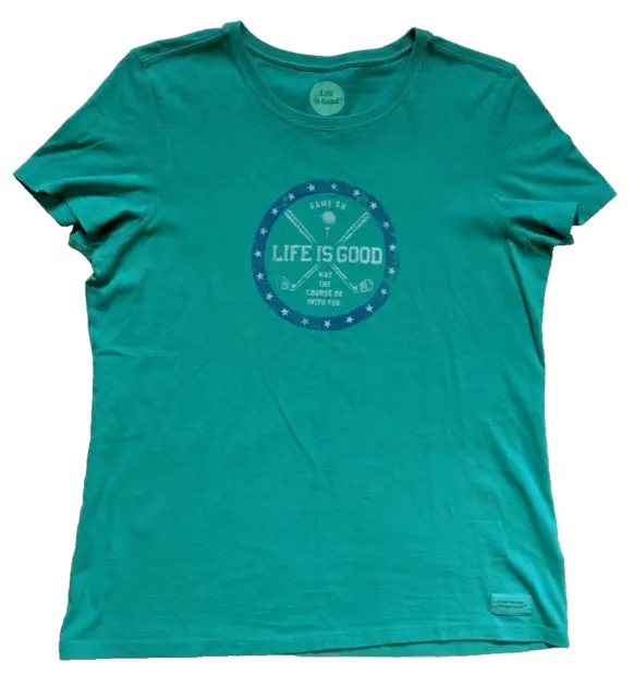 Life is Good Women's M Aqua Blue Classic Fit Golf Graphic Crusher Tee Shirt