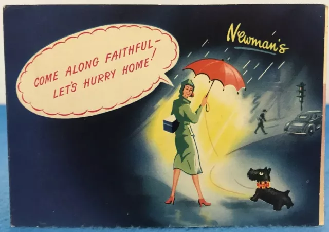 Vintage Newman's Slippers Mechanical Advertising Card Scottie Dog 1940s-1950s