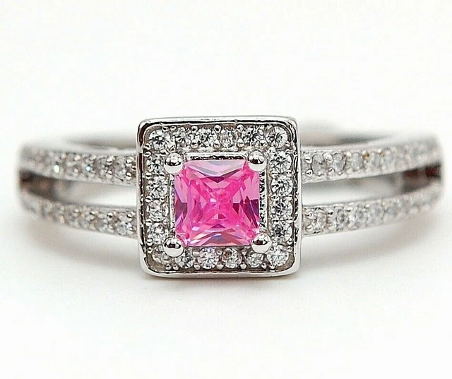 1 KT rosa Saphir & weißer Topas 925 massiv Sterlingsilber Ring Gr. 7 AB9