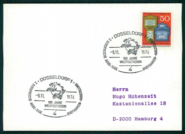 BRD KARTE 1974 DÜSSELDORF 100 JAHRE WELTPOSTVEREIN UPU ig68