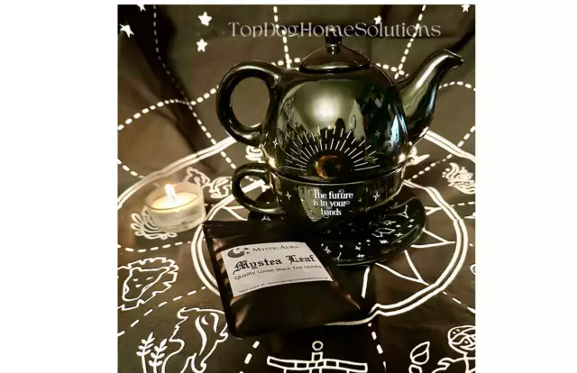 Fortune Teller Teapot Coffee Cup Saucer & loose Tea set For One Gift Box Black