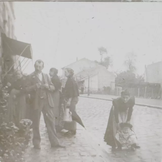 Famille France c1920 Photo Plaque de verre Stereo Vintage V34L2n