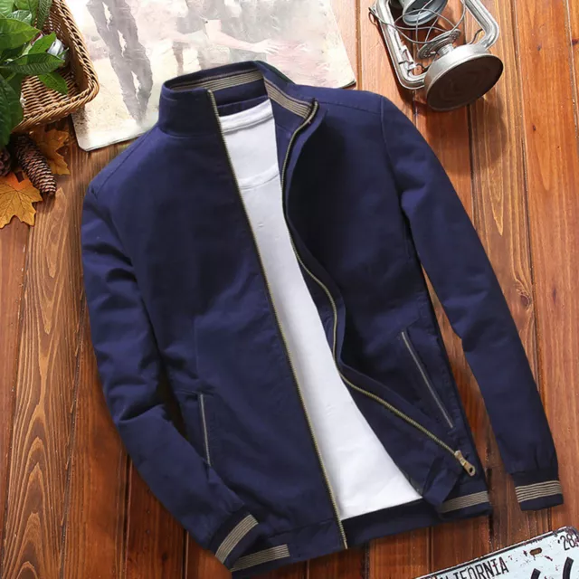 Men Jacket Solid Color Zipper Slim-fitting Pure Color Jacket Plus Size