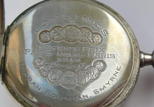 Antique Pocket Watch Longines Silver 800 Working Grand Prix Bruxelles Paris