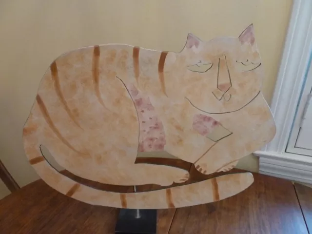 Judie Bomberger Large Metal Cat Sculpture Folk Art Hand Painted Vintage 1995