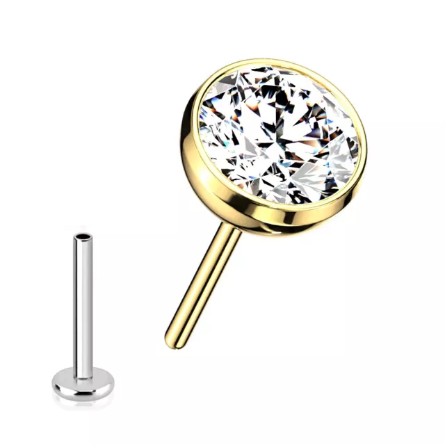0,8mm Titan Stecksystem Labret Kristall Kugel Nasen Ohr Piercing Push in Gold SW