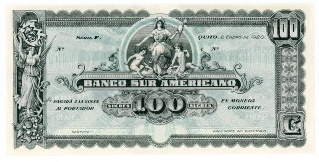 Ecuador  … P-S254r … 100 Sucres … 1920 … Choice *UNC*.  Remainder💥