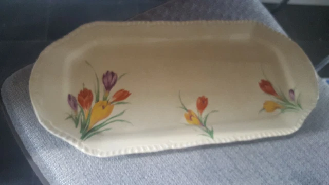 Vassoio per torte Invicta TBG & 5 piatti laterali fiori di croco vintage crema scura retrò