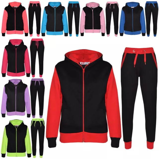 Bambini Ragazzi Tuta IN Pile Felpa con Cappuccio Fondo da Jogging Joggers 2-13Yr