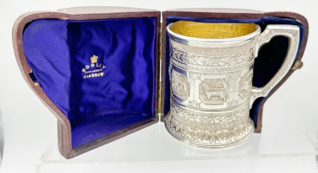 Top Quality Scottish Silver Christening Mug Glasgow 1876 James Reid & Co Cased +
