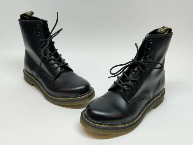 Dr Martens Boots Womens 10 L 1460W Black Smooth Leather Lace-Up Cushioned Adult