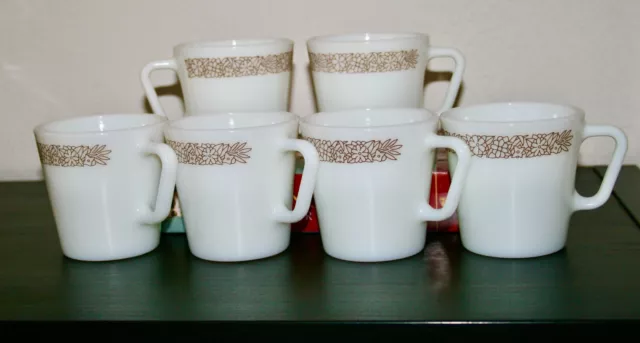 Vintage Pyrex Mugs Woodland Brown Milk Glass 8 Oz Coffee Cups Set of 6