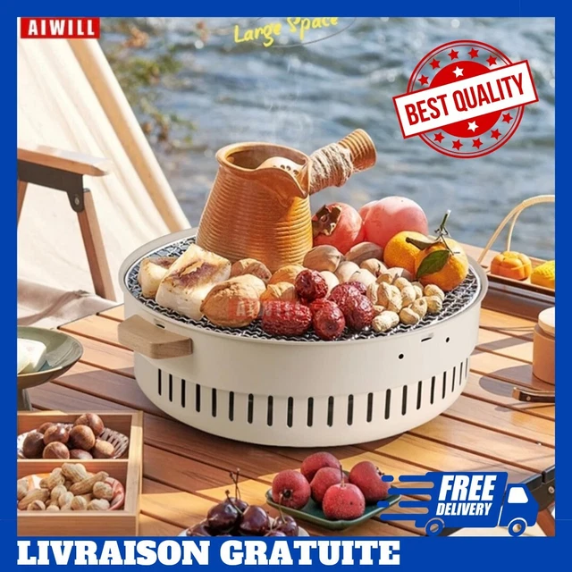 Poêle à Charbon En Argile - Barbecue Portable En Céramique Avec Grille Métal - Pour Cuisine Extérieure, Camping