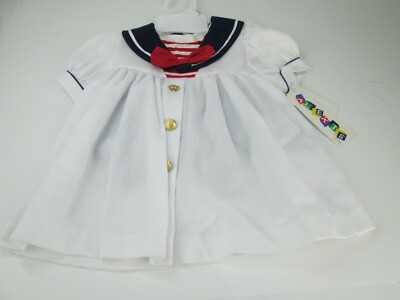 Vtg Alexis Infant Girl 2 Piece Sailor Dress Size 9 Months Short Sleeve NWT USA