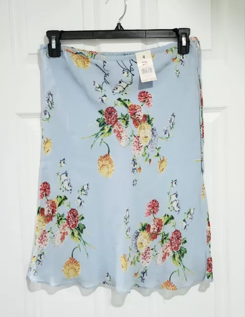 New $79 Tommy Hilfiger Size 4 Womens Light Blue Knee Length Floral Skirt Lined