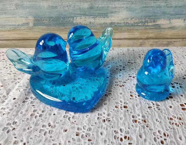 Lot of 2 Glass Bluebirds Of Happiness Leo Ward Double Bluebird Vintage 1987 1991