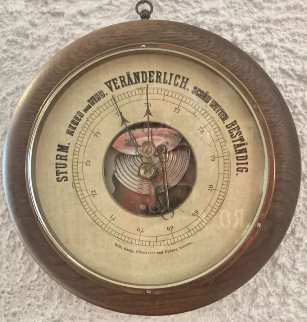 Vintage großes schweres rundes Holz-Barometer imposante Größe Wilh.Kamp -127-