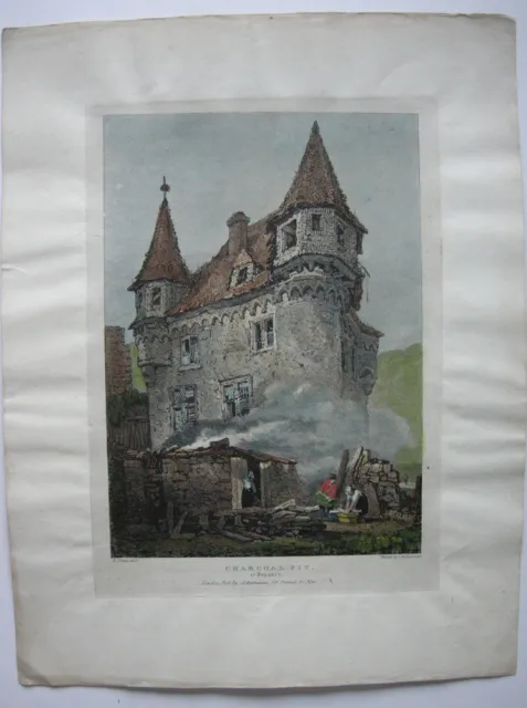 Köhlerhütte in Boppard Rheinland-Pfalz Orig Farblithografie Hullmandel 1825