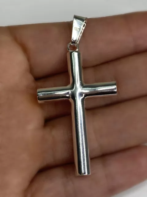 14k White gold cross over real silver  Luxury High Polished Cross Pendant Charm