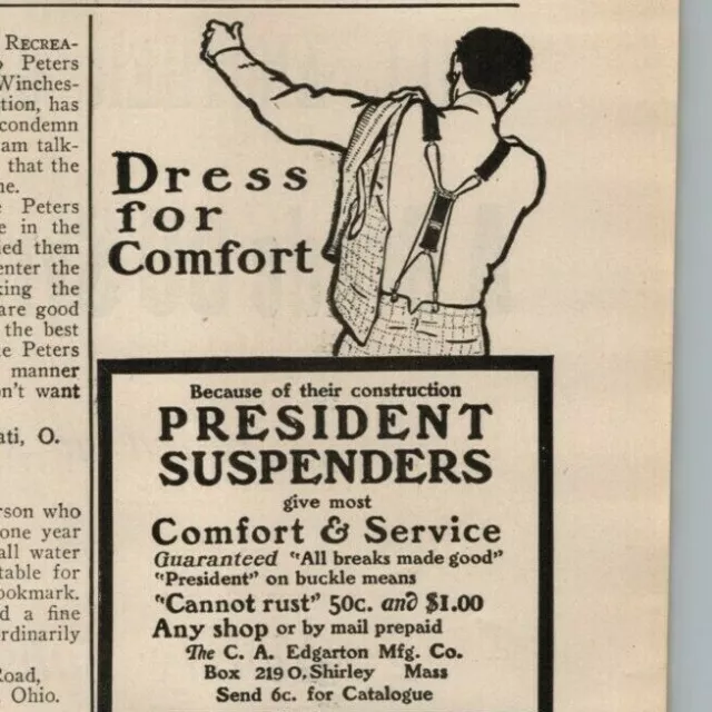 1890s-1910s Print Ad President Suspenders Edgarton Mfg Shirley Massachusetts