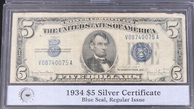 1934 5$ Silver Certificate Blue Seal, Regular Issue   
