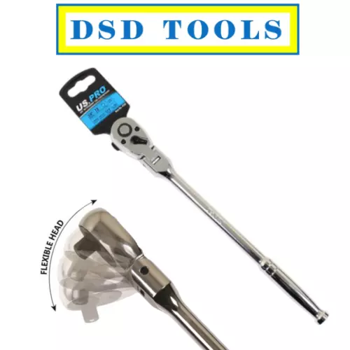 US PRO Tools 3/8" Dr Straight Tail Flexi Head Ratchet 72t, For Sockets 4122