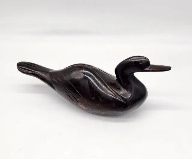 Beautiful Wooden Duck ~ Dark Carved ~ Solid~  Heavy 3.2 Lb Wood