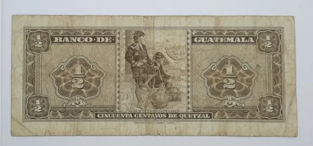 1970 - Banco De Guatemala - 1/2 Quetzal, 50 Centavos Banknote Q 5721792 (P-51g) 2
