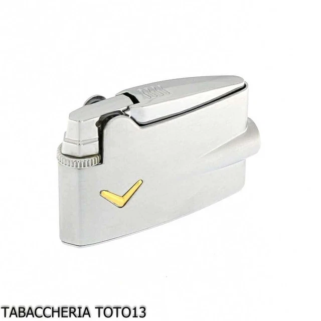 Accendino Ronson mini Varaflame V dorata su cromo satinato