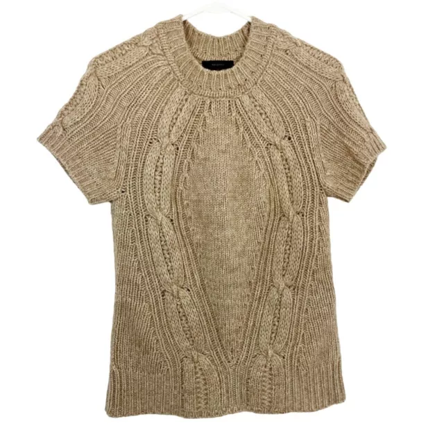 Belstaff 100% Cashmere Tan Cable Knit Short Sleeve Knit Top Sweater - Size Small