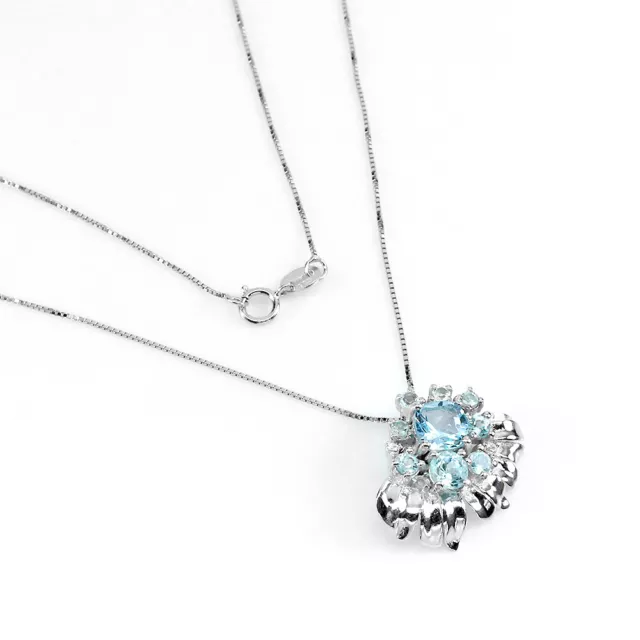 Irradiated Cushion Sky Blue Topaz 6mm Simulated Cz 925 Sterling Silver Necklace