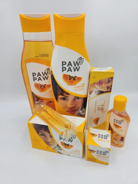 Gamme éclaircissante Paw Paw - Lait, Huile, Crème Visage, Gel Douche (SPF50) - Neuf