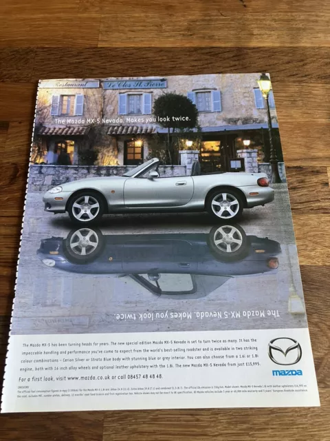 Original Mazda MX-5 Gen 2 NB Nevada Miata Magazine Advert Poster A4 Retro