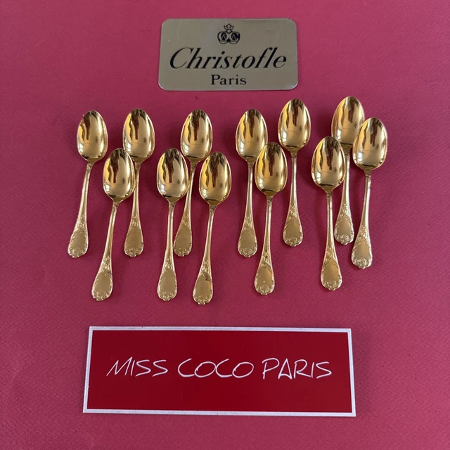 Christofle Cluny Doré, 12 Cuillères à Café Moka En Métal Doré