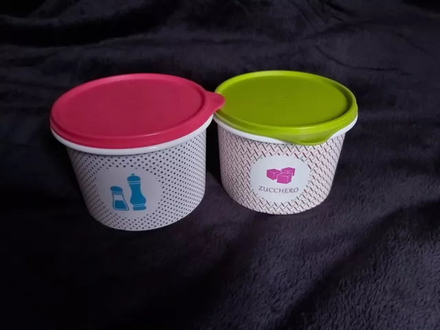 Lot 2 Boîtes  1,1 l sucre  ou café gâteaux , boîte ronde à motif  Tupperware