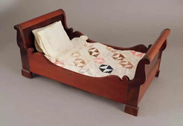 Antique French Empire Mahogany Sleigh Bed for Dolls