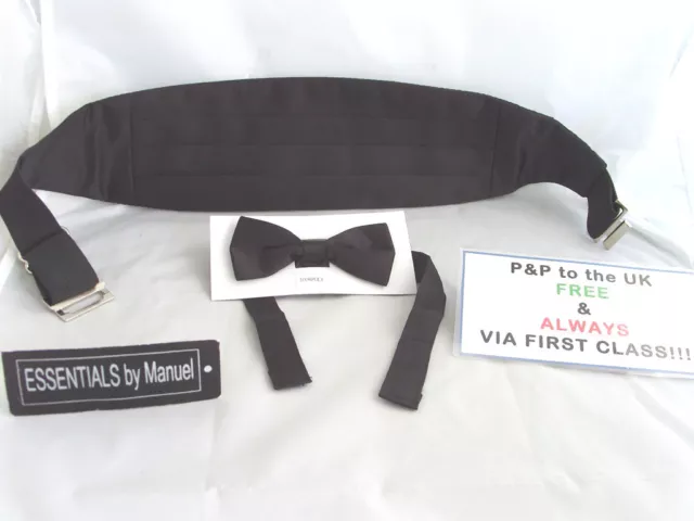 Page Boy-Wedding- Children Polyester BLACK Bow tie and Cummerbund + Hankie Set