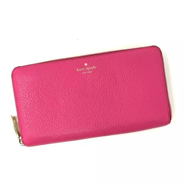 Kate Spade Neda Grey Street Bougainvillea Pink Leather Zip Around Wallet