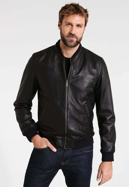 Men Leather Jacket Black Lambskin Flight/Bomber Size S M L XL XXL 3XL
