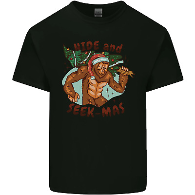 Bigfoot Hide and Seekmas Funny Christmas Mens Cotton T-Shirt Tee Top