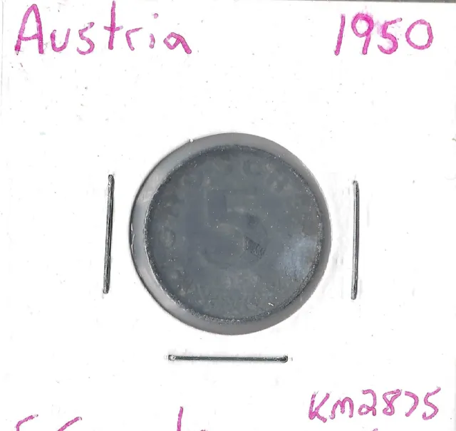 Coin Austria 5 Groschen 1950 KM2875, combined shipping