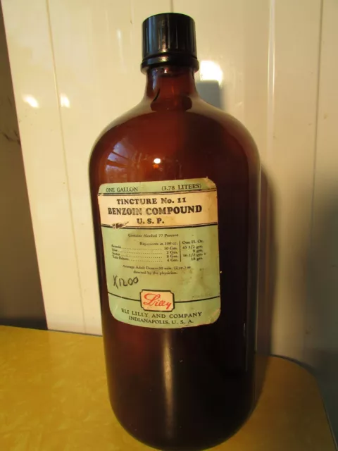 1950s ELI LILLY Tincture BENZOIN Compound 1 GALLON Pharmacy APOTHECARY Medicine