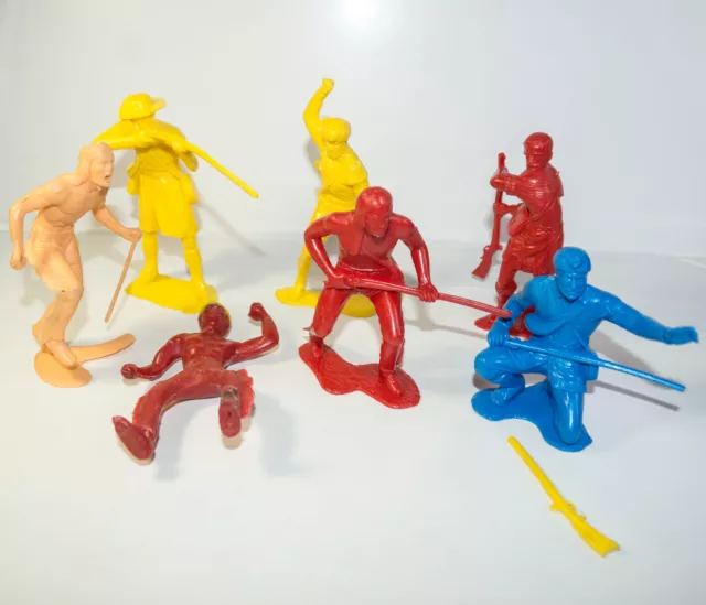 Vintage 5.5 " Plastic Cowboys  Indians Figures Lot of 7  One Marx and Unbranded