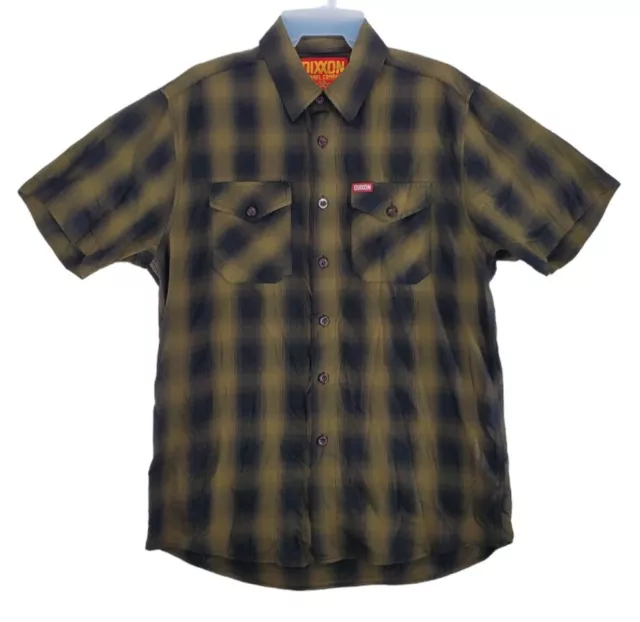 Dixxon Flannel Shirt Corps Button Up SS OD Grn Blk Ombré Buffalo Plaid Ck Mens M