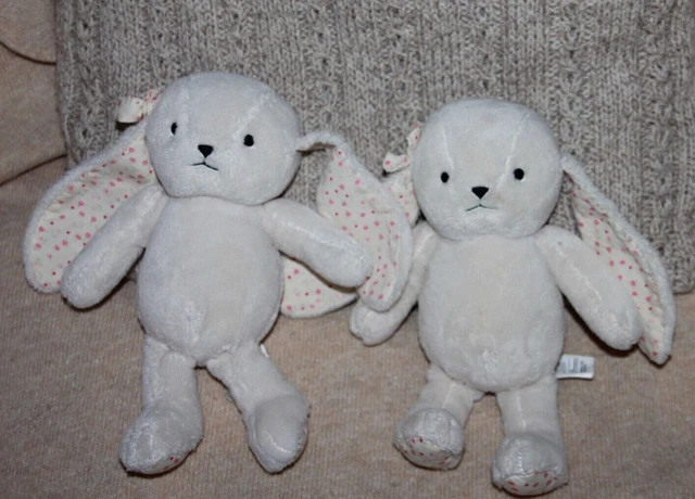 Doudou Peluche H&M Lapin Blanc  Creme Ecru  Fleurs Rose Noeud Lot  2