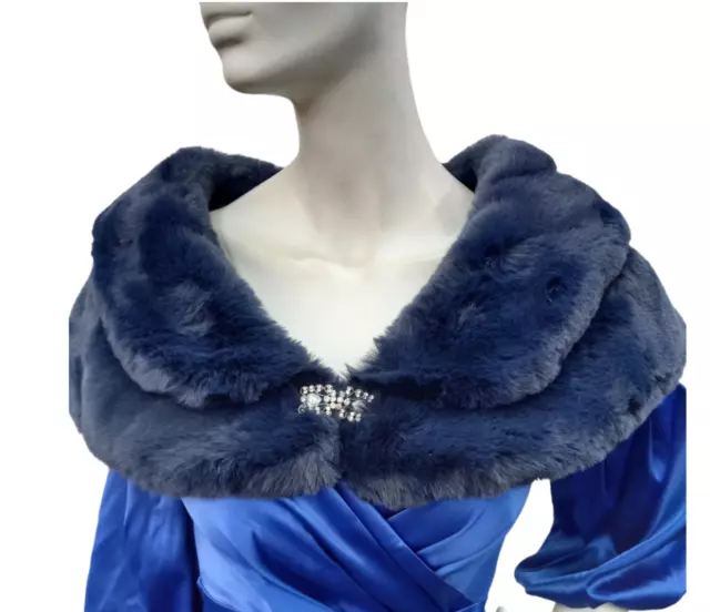 Sciarpa donna coprispalle stola elegante eco pelliccia di scialle collo da blu