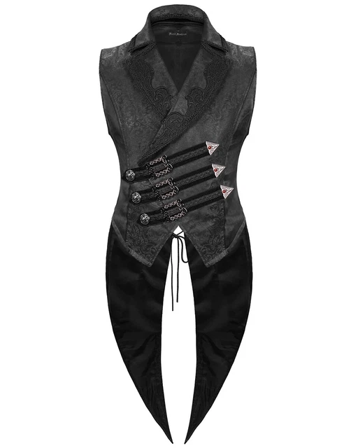 Devil Fashion Uomo Gotico Steampunk Jacquard Frac Gilet Top Nero