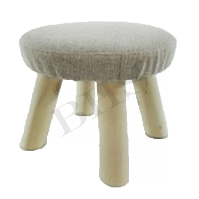 Sgabello Morbido Pouf Rotondo Beige Rivestimento in Lino Pouff Poggiapiedi