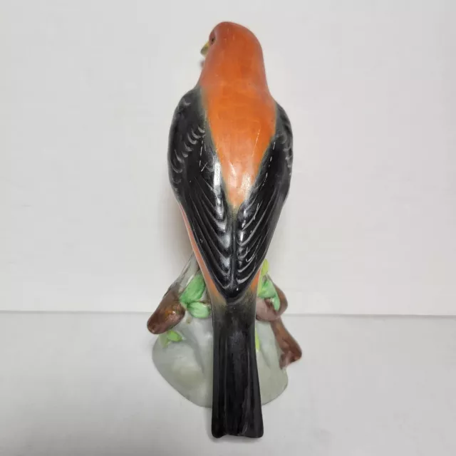 English Spode Copeland China Bird Figurine Orange Black with Glass Eye 5 1/8" 3