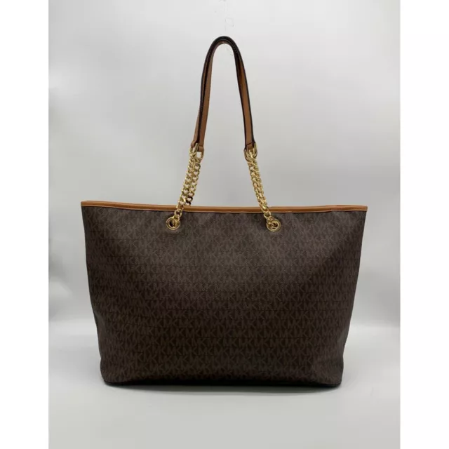 Michael Kors Brown Monogram Coated Canvas Jet Set Chain Strap Tote Bag 2